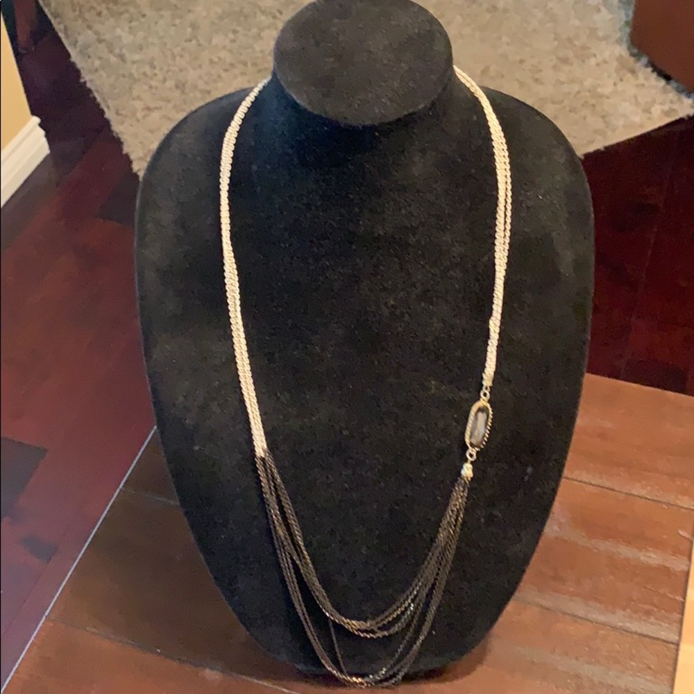 18” multi color metal chain necklace w/dark stone